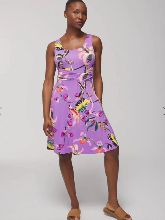 Soma Dresses & Skirts - Soma Purple Floral Print Draped Empire Jersey Dress